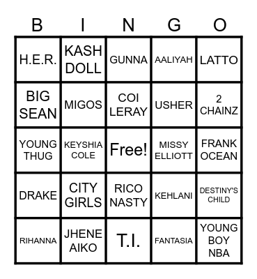 TRAP/R&B Bingo Card