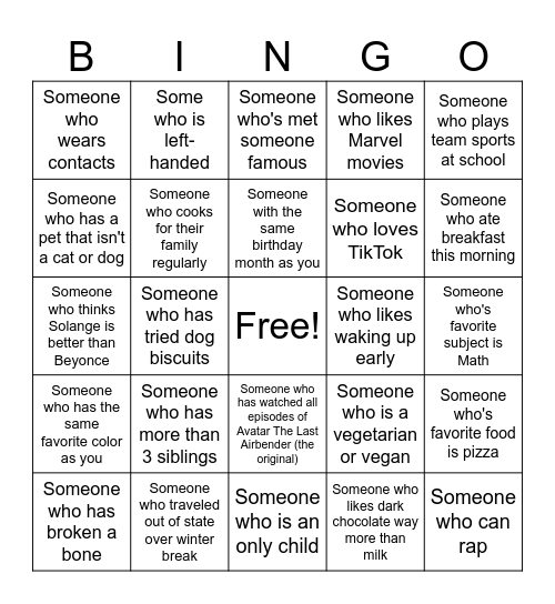 Human Bingo Card