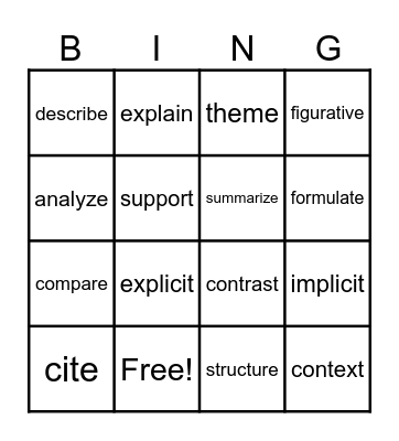 Power Word! Bingo Card