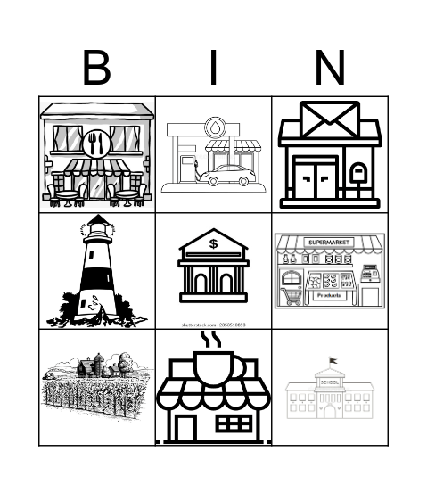 Places in a Town (4-6) Bingo Card