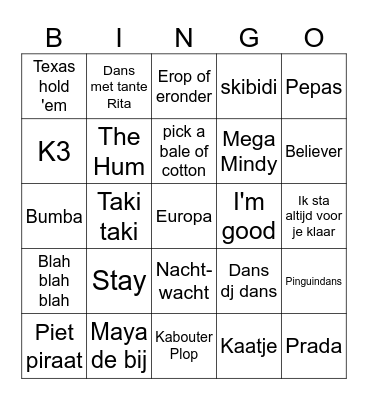 Keet in Haring - Big Kids Bingo Card