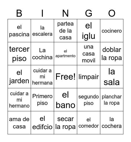 La Casa Bingo Card