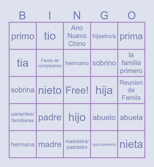 La Familia Bingo Card