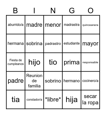 LA FAMILIA Bingo Card