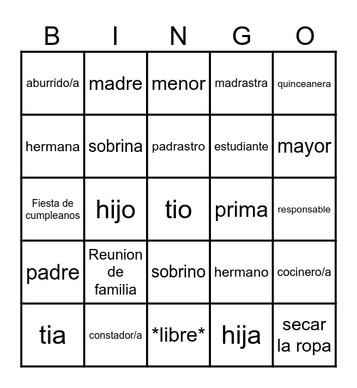 LA FAMILIA Bingo Card