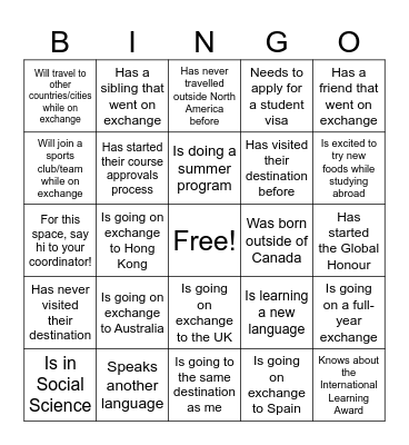 International Learning Bingo Card