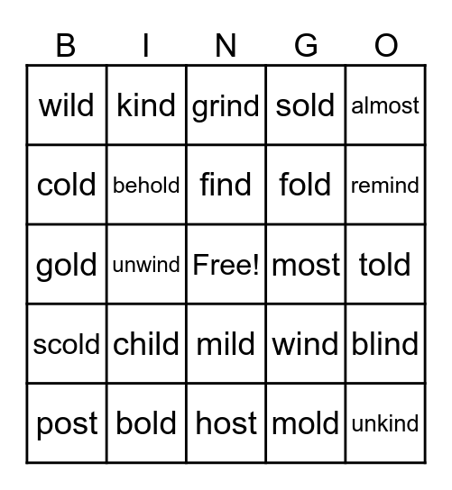 ild, old, ind, ost Bingo Card
