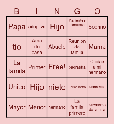 La familia Bingo Card