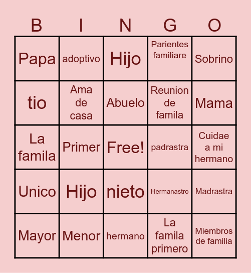 La familia Bingo Card