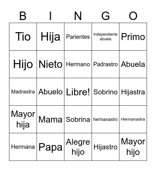 La familia Bingo Card