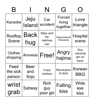 Kdrama Bingo Card