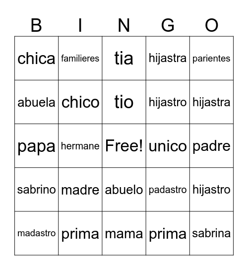 La familia Bingo Card