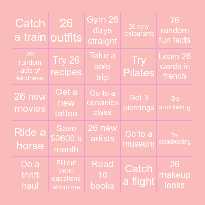 YOU ARE 26! Bingo Card