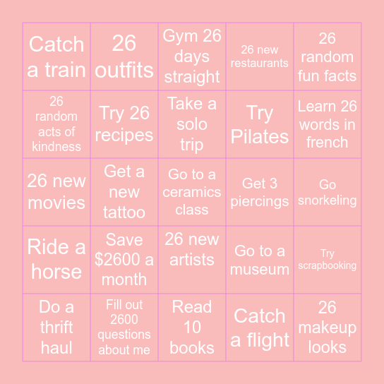 YOU ARE 26! Bingo Card