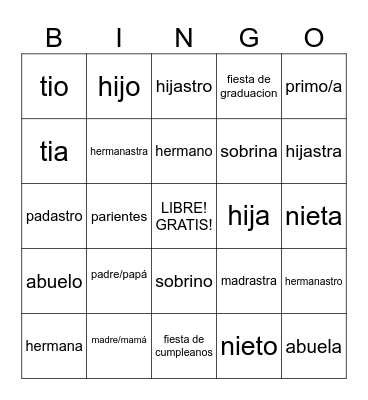 LA FAMILIA Bingo Card