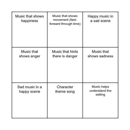 Movie Music Bingo Card