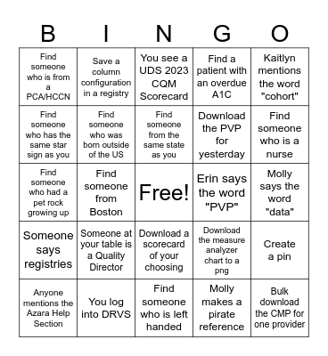 DRVS Bootcamp Bingo Card