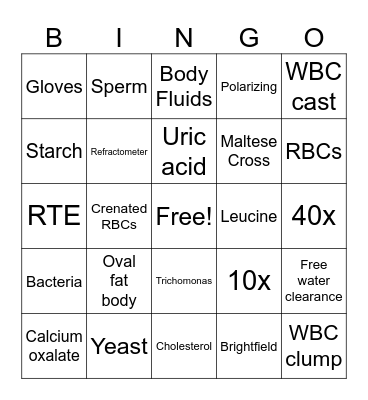 Body Fluids Bingo! Bingo Card
