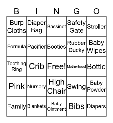 Baby Bingo Card