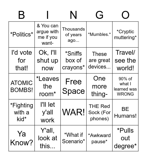 Mr. Cazort Bingo Card