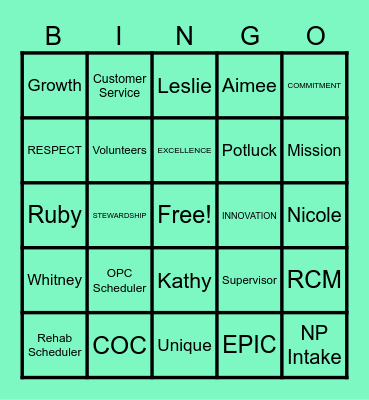 Patient Access Week Bingo Card
