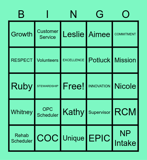 Patient Access Week Bingo Card