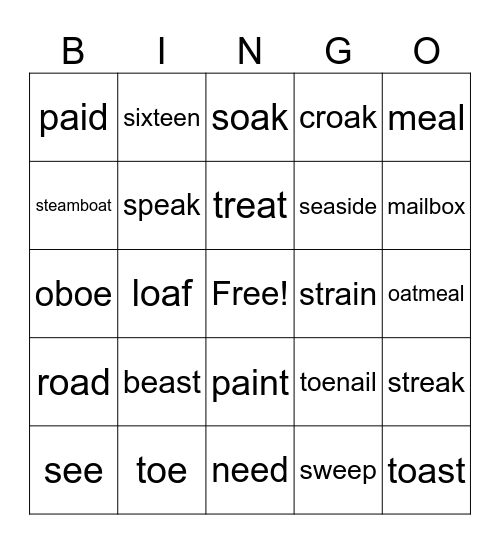 First 6 Vowel Teams Bingo Card
