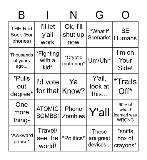 Mr. Cazort Bingo Card