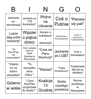 Debata Prezydencka Bingo Card
