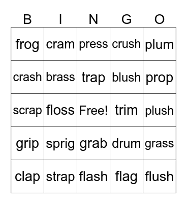 -r and -l blend Bingo Card