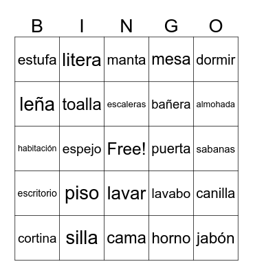 Vocabulario de la Casa Bingo Card