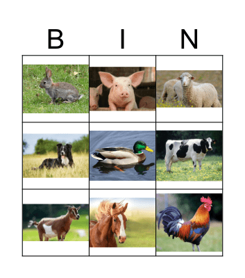 Farm Animals (Easy) Bingo Card