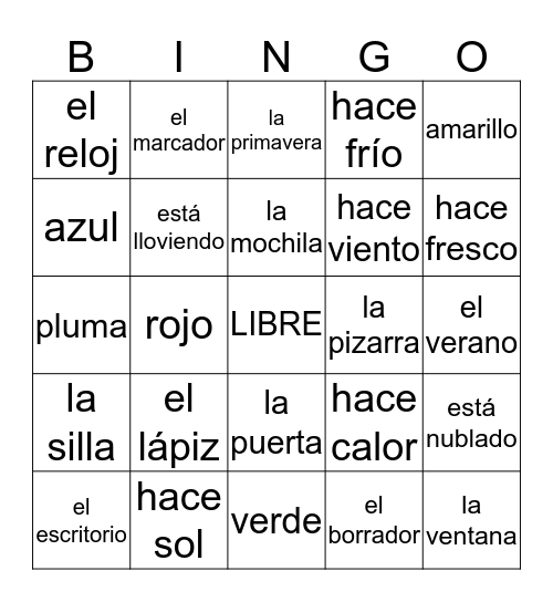 Vocabulary Review Bingo Card