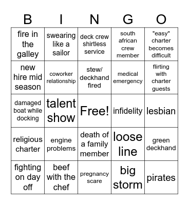 Below Deck Bingo Card