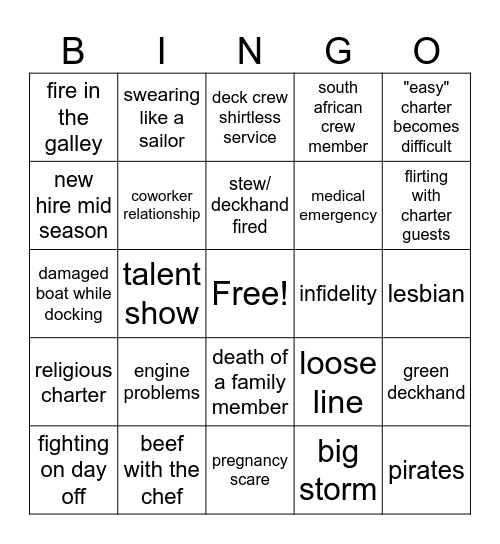 Below Deck Bingo Card