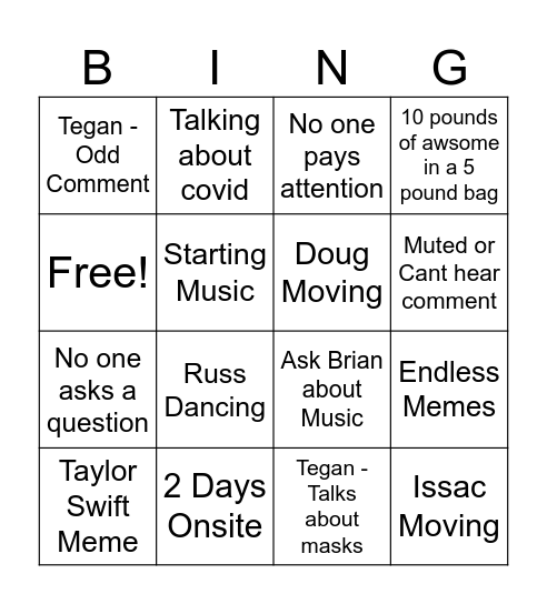 Staff Bingo Card