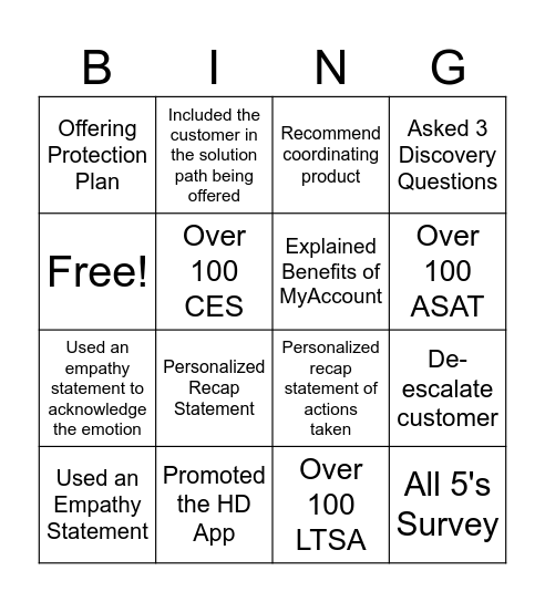 Home Depot Bingo Card