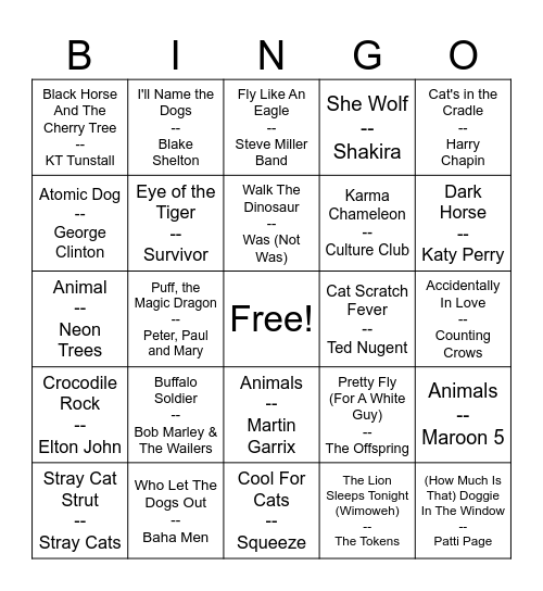 Bingo At The Zoo Bingo Card