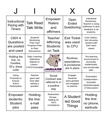 JINX-O Bingo Card