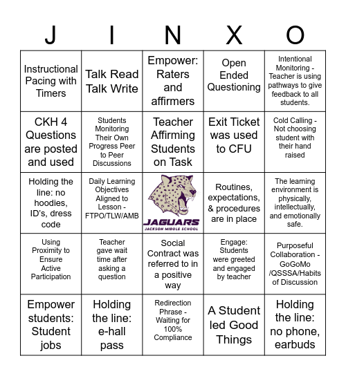 JINX-O Bingo Card