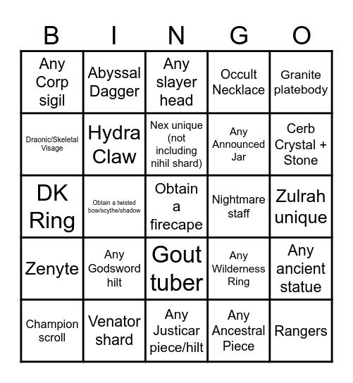 OSRS Bingo Card