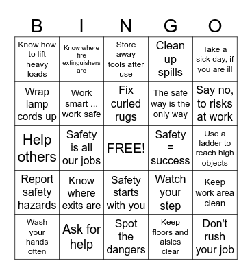 SAFETY BINGO Card