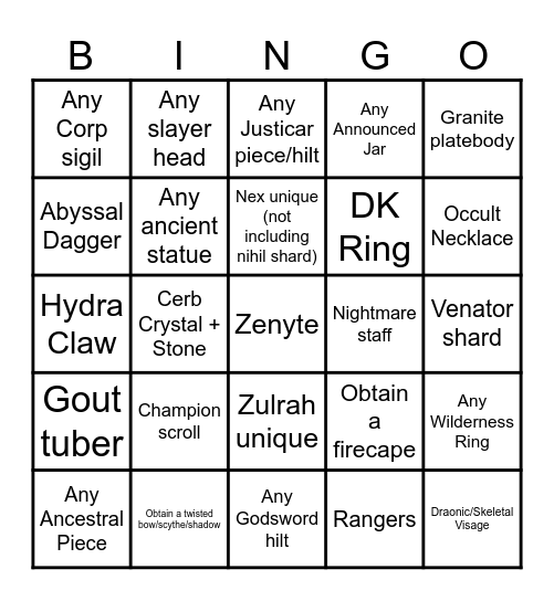 OSRS Bingo Card