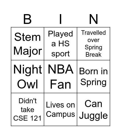 Untitled Bingo Card