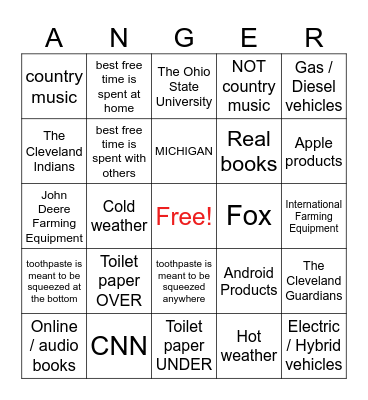 1:28 Hot Topics Bingo Card