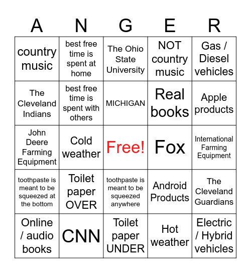 1:28 Hot Topics Bingo Card