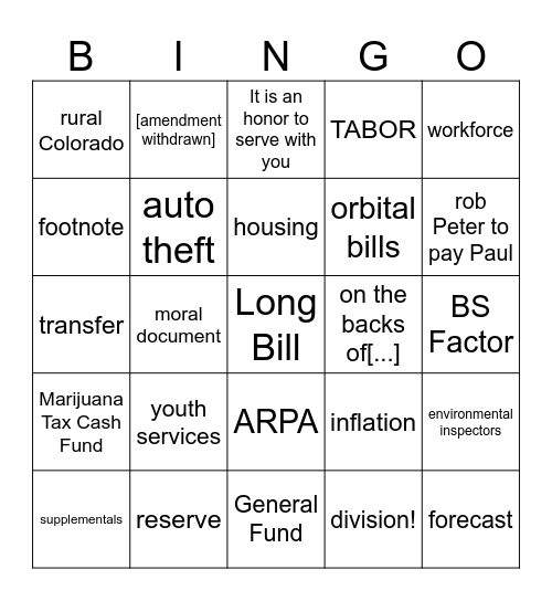 Long Bill Bingo Card