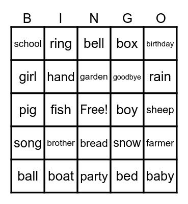 Dolch Nouns Bingo Card