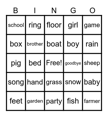 Dolch Nouns 1 Bingo Card