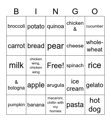 Food bingo Card